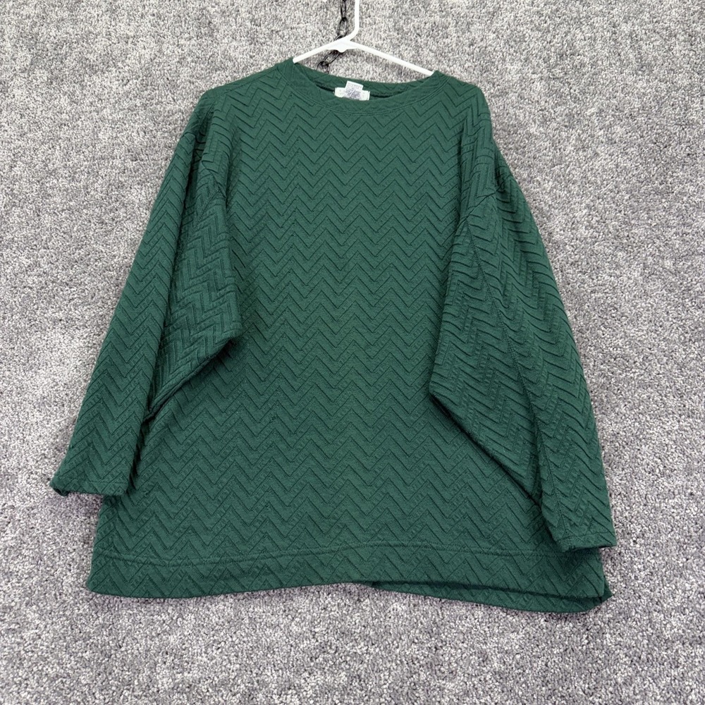 Vintage Express Sweater Tunic Womens L Green Chevron Knit Dolman Sleeve